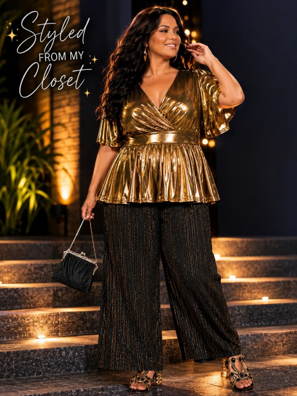 Torrid Metallic Glitter Stripe Wide Leg Relax Fit Festive Maximilist Pants - Picture 5 of 8